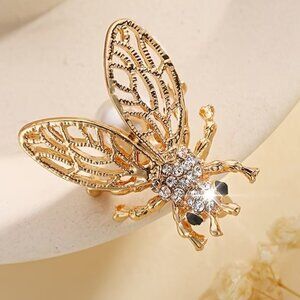 Stylish And Cute Bee Alloy Gold-Plated Brooch/Pin Rhinestones & Pearl - NEW